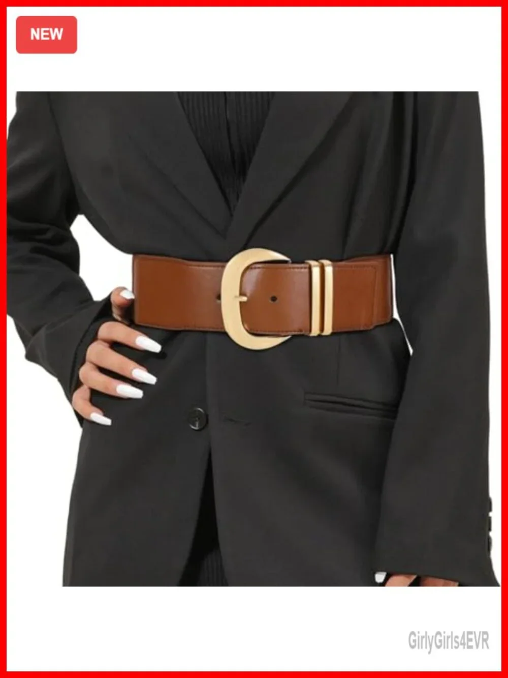 Wide Elastic Waist Belt for Dresses Gold Buckle Stretchy PU Leather Waistband